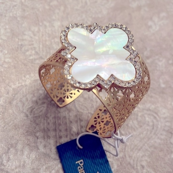 Brand New Parker Rose Mother of Pearl Gold Tone Adjustable Cuff Bracelet - Picture 4 of 16